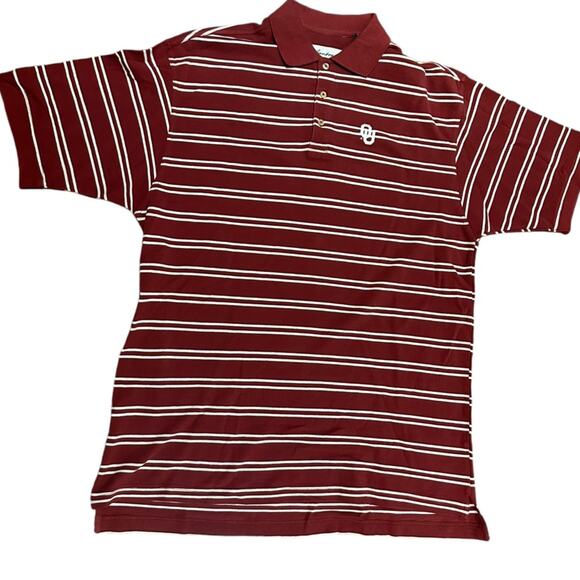 OU University of Oklahoma Men’s XL Red and White Striped Short Sleeve Polo Shirt - Picture 1 of 8